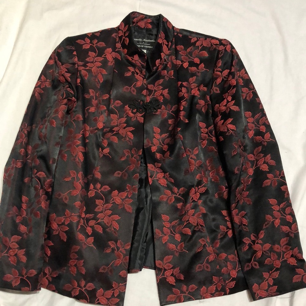 Black red silk floral blazer